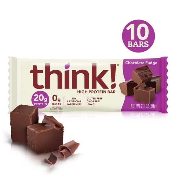 think! High Protein Bars, Chocolate Fudge 2.1 oz Bar, 10 Count