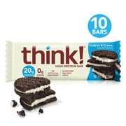 think! High Protein Bars, Cookies and Crème, 2.1 oz Bar, 10 Count