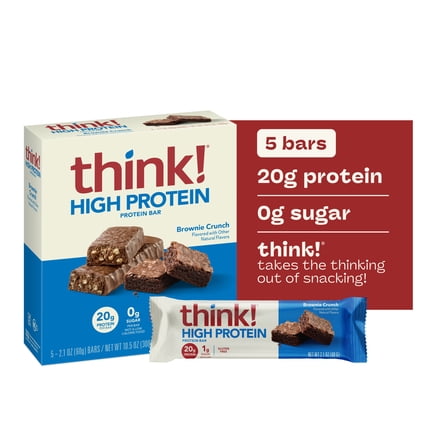 think! High Protein Bar, Brownie Crunch, 20g Protein, Gluten Free, 5 Count
