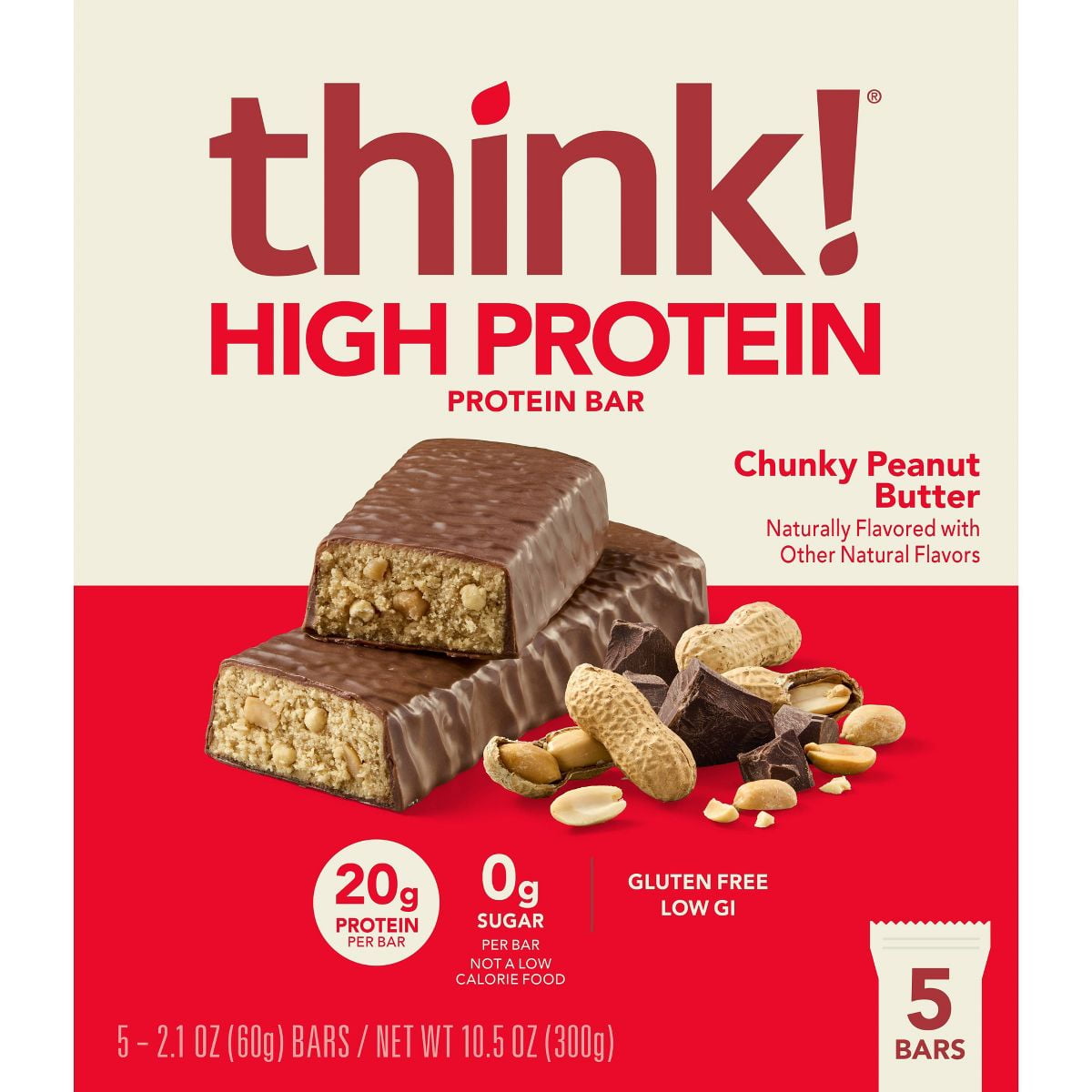 think! High Protein Chunky Peanut Butter Bars - 5ct