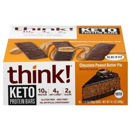 think! Keto Protein Bars - Chocolate Peanut Butter Pie, 1.41 oz Bar, 10 Count