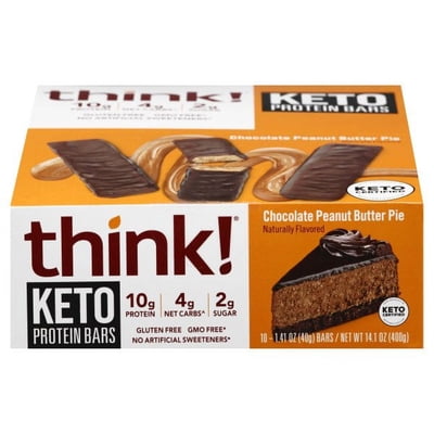 Think! Keto Protein Bars - Chocolate Peanut Butter Pie, 1.41 oz Bar, 10 Count