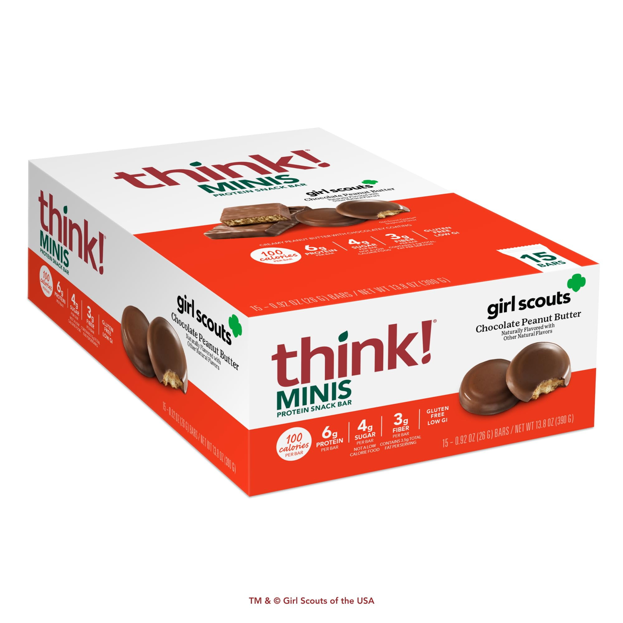think! MINIS Protein Snack Bars, Gluten Free, Girl Scouts Chocolate Peanut Butter, 15 Count