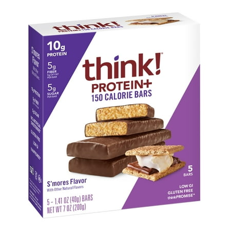 think! Protein + 150 Calorie Bar, S’mores, 10g Protein, Gluten Free, Low GI, 5 Count