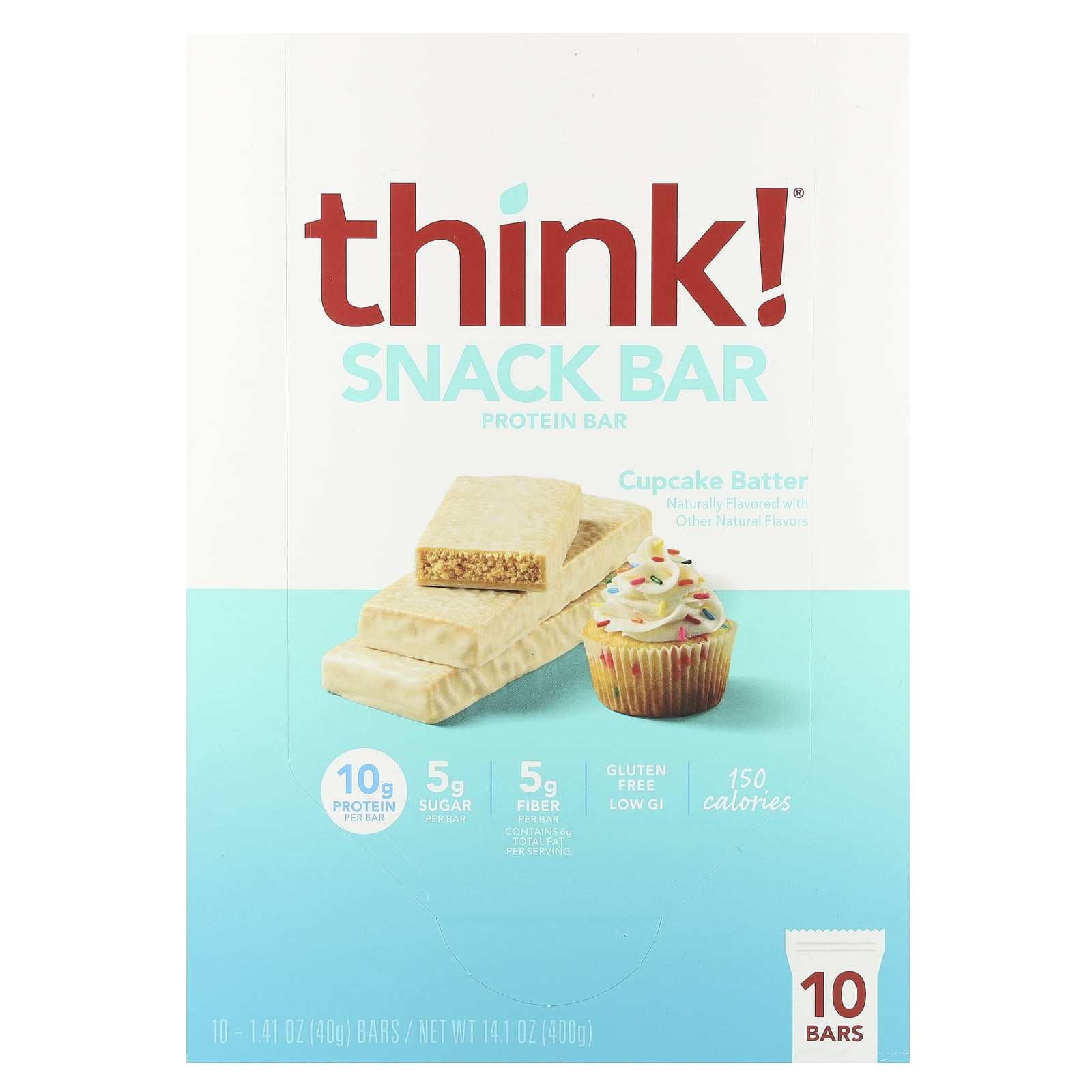 think! Protein + 150 Calorie Bars, Cupcake Batter, 1.41 oz Bar, 10 Count
