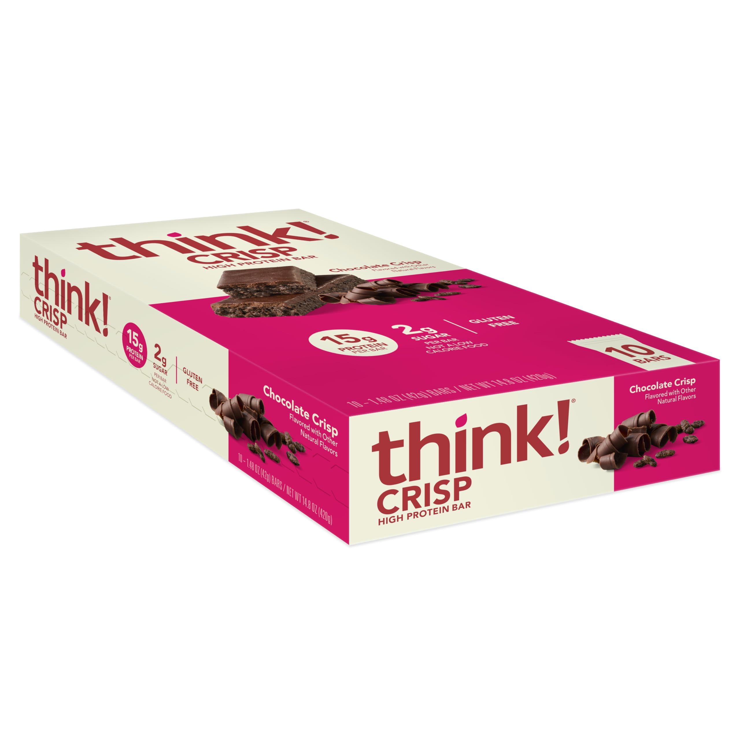 think! Protein Bars, High XEF1Protein Snacks, Gluten Free, Kosher Friendly, Chocolate Crisp, 10 Count (Packaging May Vary)