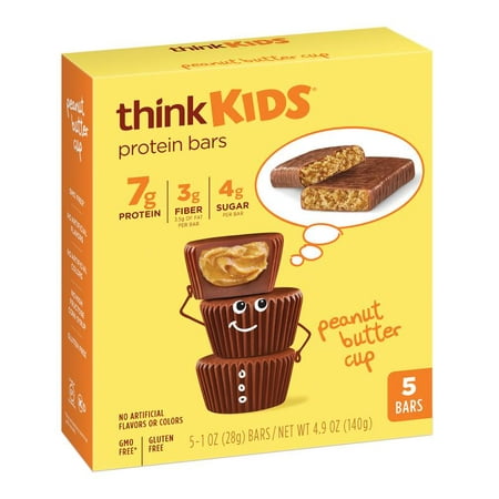think! thinkKIDS Protein Bars, Peanut Butter Cup, 7g Protein, Gluten Free, 5 Count