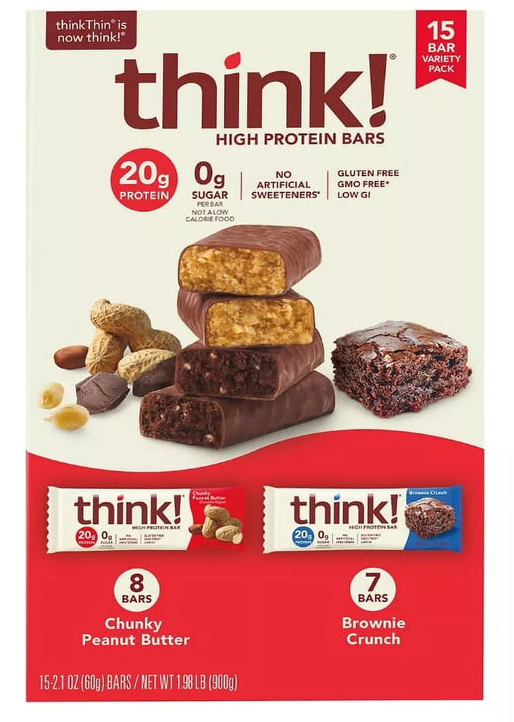thinkThin High Protein Peanut Butter & Brownie Crunch Gluten Free Bars ...