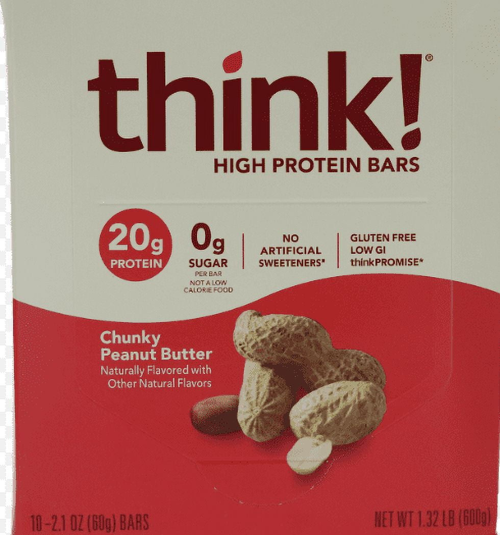 thinkThin High Protein Bars, Chunky Peanut Butter, 2.1 Ounce (pack of 10)