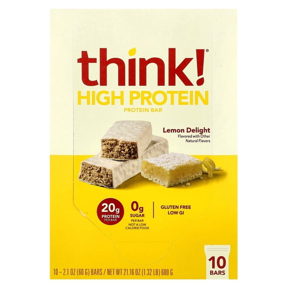 thinkThin High Protein Bars, Lemon Delight, 20g Protein, 10 Ct
