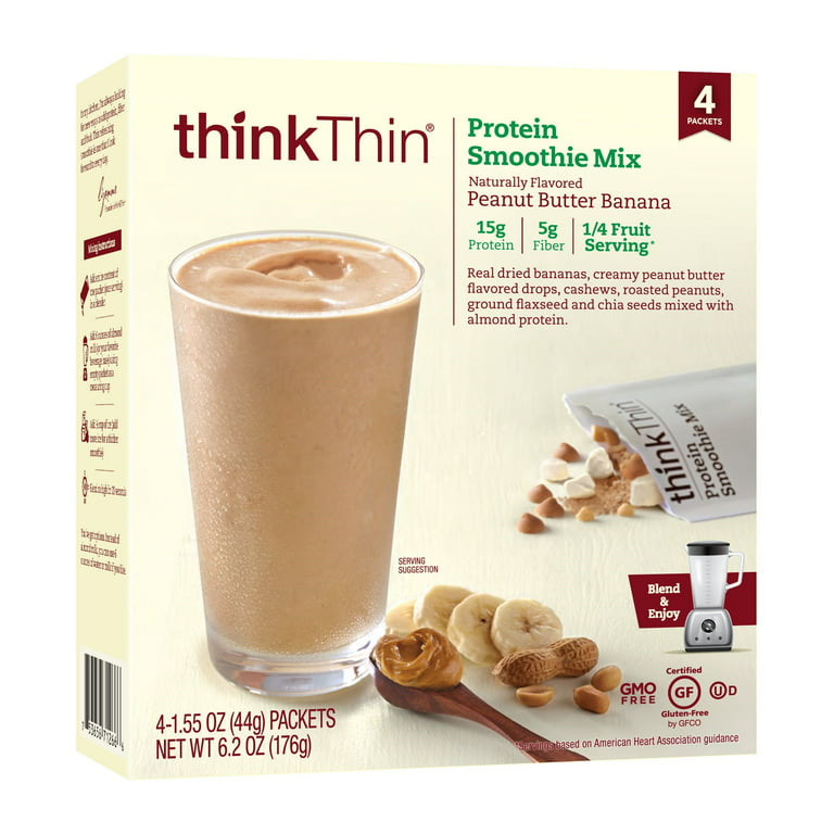 thinkThin Protein Smoothie Mix, Peanut Butter Banana, 1.55 Oz, 4 Ct