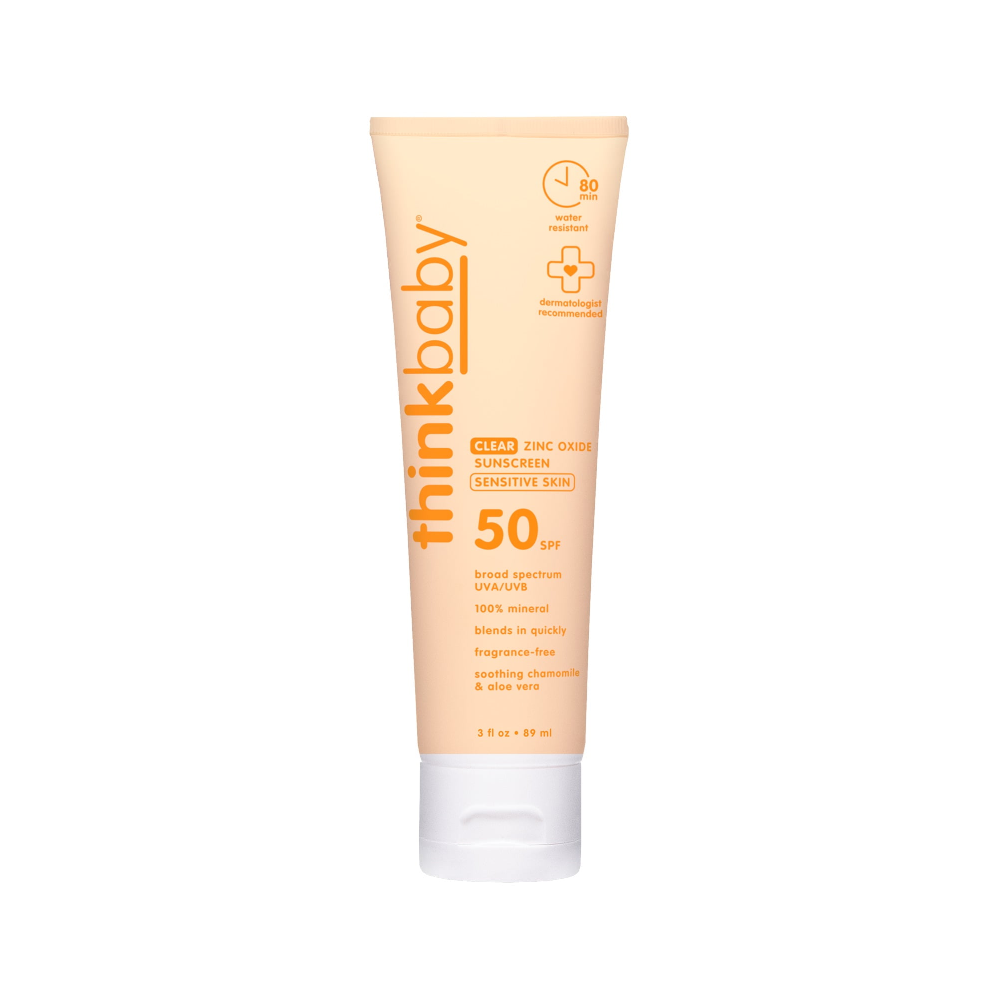 thinkbaby SPF 50 Clear Zinc Sunscreen for Senstive Skin 3 oz