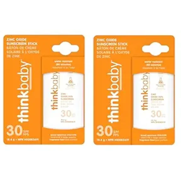 thinkbaby Sunscreen Stick, SPF 30 White/Orange, 0.64 Ounce (2 pack) THINK Travel Size