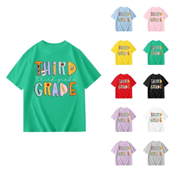 Third Grade Girls T Shirts Short Sleeve Back to School Prints Shirt Crewneck Kids Clothes 3-14 Years