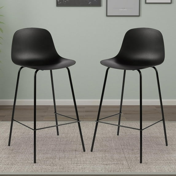 thksbought Bar Stools Set of 2 Stools 26 Inch Counter Height Barstools with Back Bar Height Stools for Kitchen with Metal Legs(2 Pcs,Black)