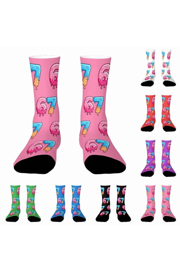 67 Socks Ice Cream 6 7 Meme Novelty Six Seven Crew Socks Funny Gifts For Boys Girls Men Women