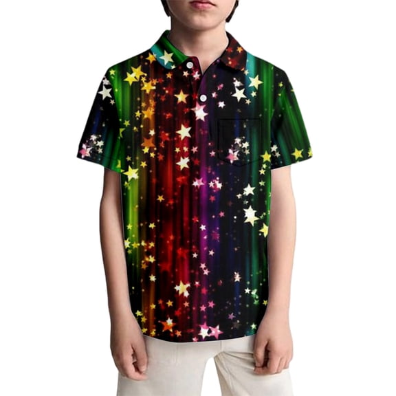 thosestan Boys Button Down Shirts Size 8 Rainbow Colorful Print Button Down Shirt Short Sleeve Shirt Casual Trendy Tops Summer Shirt with Pocket