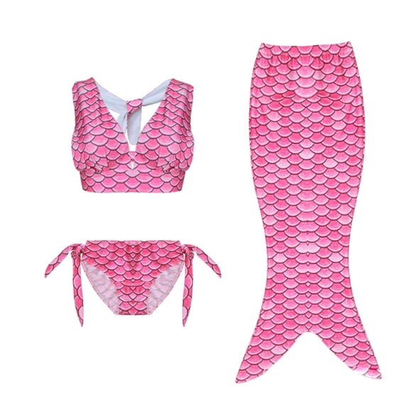thosestan Mermaid Girls Bathing Suit 3Pcs Ruffle Top Bikini Bottoms Swimsuit Kids Beach Pool Swimwear 3-11 Years