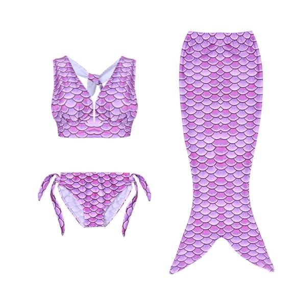 thosestan Mermaid Girls Bathing Suit 3Pcs Ruffle Top Bikini Bottoms Swimsuit Kids Beach Pool Swimwear 3-11 Years