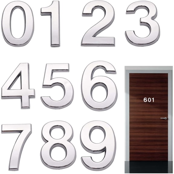 thovorrnl 10 Pcs 3D Mailbox Numbers, Silver Plastic 0-9 Self Adhesive Door House Numbers Stickers for Home, Apartment, Hotel Room, Mailbox Signs