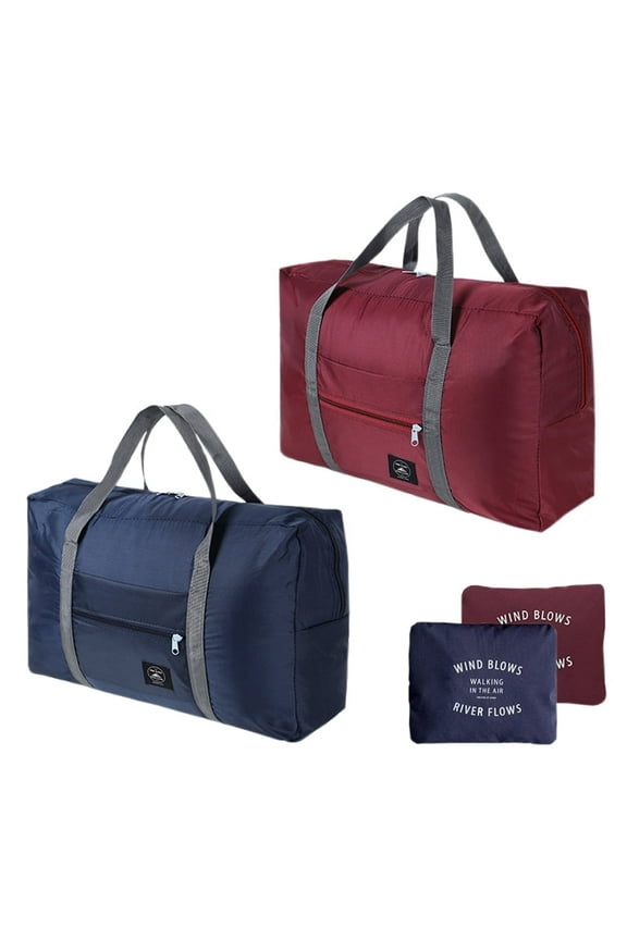 2 Pack Foldable Lightweight Duffle Bag, Waterproof Travel Storage Luggage (Red & Blue)