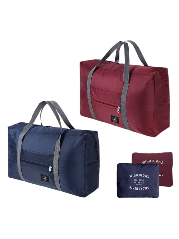 2 Pack Foldable Lightweight Duffle Bag, Waterproof Travel Storage Luggage (Red & Blue)