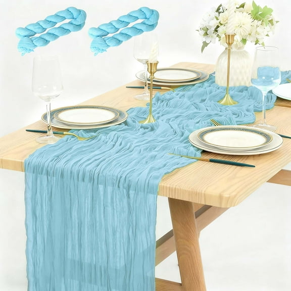 thovorrnl 2 Pcs Cheesecloth Table Runner, 10ft Blue Boho Cheese Cloth Table Runners for Autumn Thanksgiving Christmas Dining Kitchen Decorations