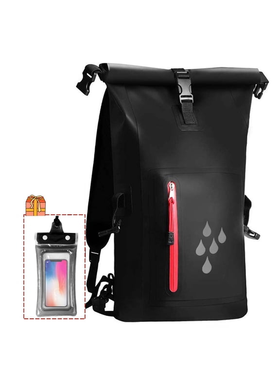 25L Waterproof Dry Bag Backpack, Heavy Duty Roll Top Floating Dry Bags with Waterproof Phone Pouch for Kayaking Hiking Beach Boating, Black
