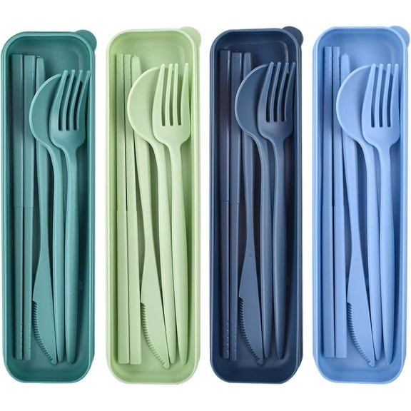 thovorrnl 4 Sets Travel Utensils with Case, Portable Cutlery Set - Reusable Utensils for Lunch Box