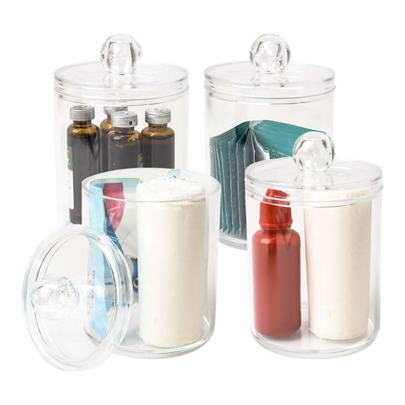 thovorrnl 4pcs Qtip Holder Acrylic Jar Storage for Cotton Swabs, Balls, Floss, Bathroom Organizers