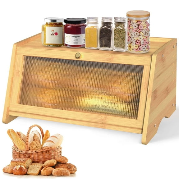 thovorrnl Bamboo Bread Boxes for Kitchen Counter, Bread Storage Container Bin, Farmhouse Wooden Organizer for Store Bread, Toast