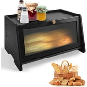 thovorrnl Black Bread Box for Kitchen Countertop, Farmhouse Bamboo Bread Storage Container, Large Capacity Wooden Organizer for Pantry Counter Corner