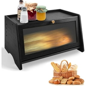 thovorrnl Black Bread Box for Kitchen Countertop, Farmhouse Bamboo Bread Storage Container, Large Capacity Wooden Organizer for Pantry Counter Corner