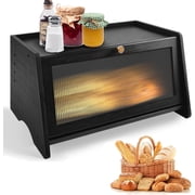 thovorrnl Bread Box for Kitchen Countertop, 15.6 x 9.5 x 8.1 Inch Bamboo Wood Bread Bin, Single Layer Farmhouse Storage with Frosted Window