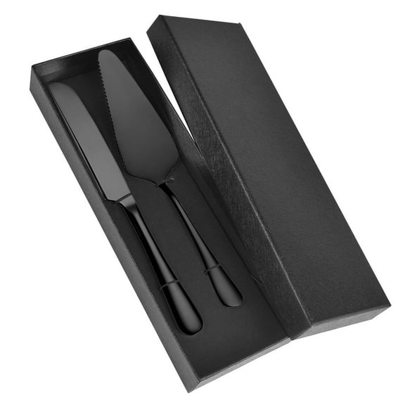 thovorrnl Cake Knife and Server Set, Black Stainless Steel Pie Server Wedding Cake Cutting Set with Box