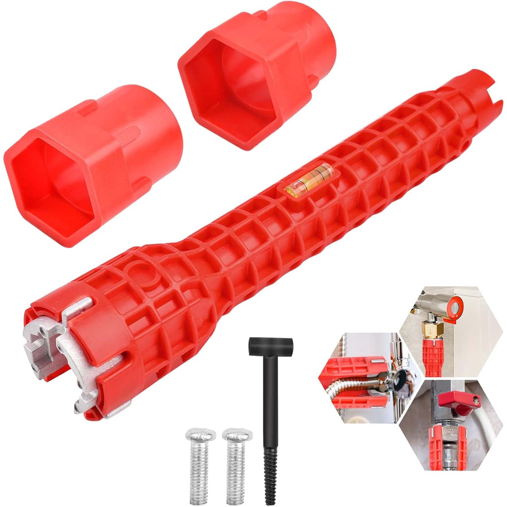 thovorrnl Faucet and Sink Installer, 8-in-1 Kitchen Faucet Wrench Tool Sink Wrench (Red)