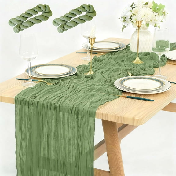 thovorrnl Sage Green Table Runner Cheesecloth, 2 Pcs 10ft Rustic Boho Table Runner for Wedding Bridal Shower Thanksgiving Fall Home Decor
