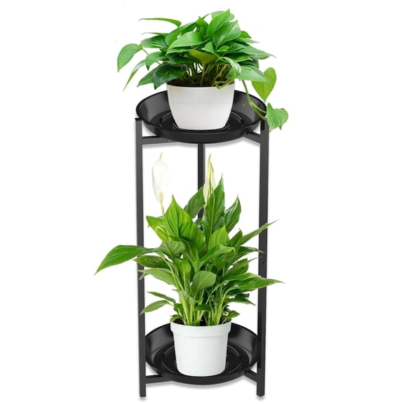 thovorrnl Tall Plant Stand Indoor, Black 2 Tier Round Flower Pot Holder Shelf, Outdoor Patio Balcony Garden Planter Stand