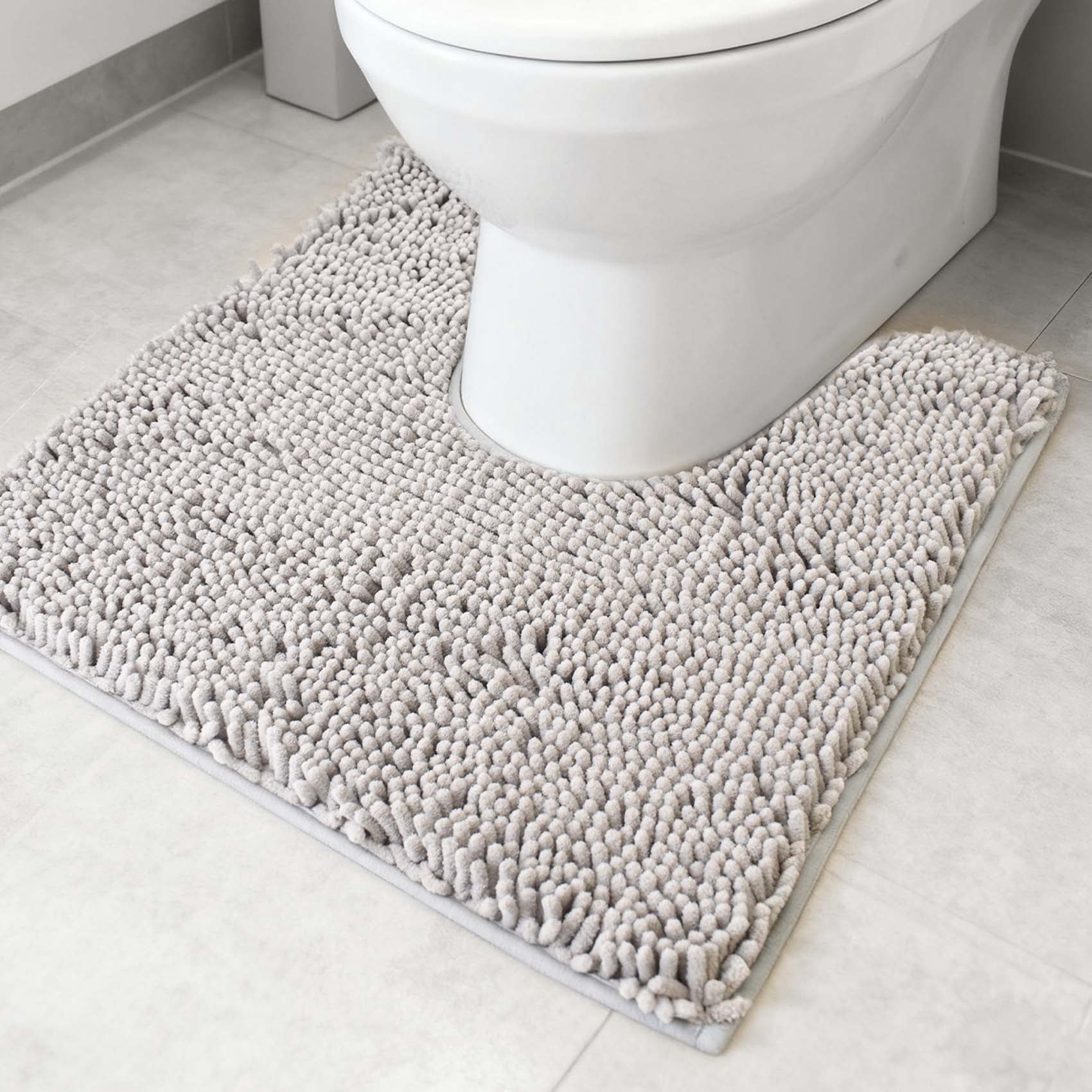 Toulet Rug thovorrnl U Shaped Toilet Mat, Non-Slip Soft Absorbent Chenille Contour ...