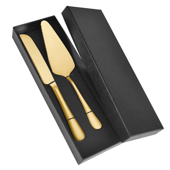 thovorrnl Wedding Cake Knife and Server Set, 2pcs Gold Stainless Steel Cake Cutter and Pie Spatula for Birthday Anniversary Easter, Perfect Gift