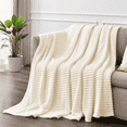thumbnail image 1 of Throw Size Blanket, 230GSM Extra Soft Lightweight Bed Blanket with Strip , Plush Fuzzy Cozy Throws for Couch, Bed, Sofa Cozy, Warm and Breathable, 50x60" Beige, 1 of 7