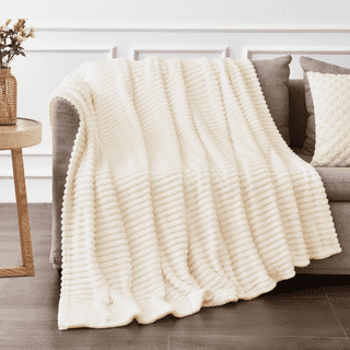 Throw Size Blanket for Couch, Sofa, Bed, Striped Beige Throw Blanket for Office Picnic Travel Bedroom, Super Soft Warm Cozy Lightweight Home Decor for All-Season, 50x60in