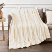 Throw Size Blanket for Couch, Sofa, Bed, Striped Beige Throw Blanket for Office Picnic Travel Bedroom, Super Soft Warm Cozy Lightweight Home Decor for All-Season, 50x60in