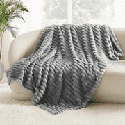Throw Size Blanket, 230GSM Extra Soft Lightweight Bed Blanket with Strip , Plush Fuzzy Cozy Throws for Couch, Bed, Sofa Cozy, Warm and Breathable, 50x60 Gray
