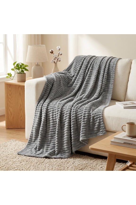Throw Blanket, Extra Soft Blanket with Strip, Plush Fuzzy Cozy Bed Blankets and Throws for Couch,Bed,Sofa,Lightweight and Versatile Throws for Office Bedroom Picnic Home Decor,50x60" Gray