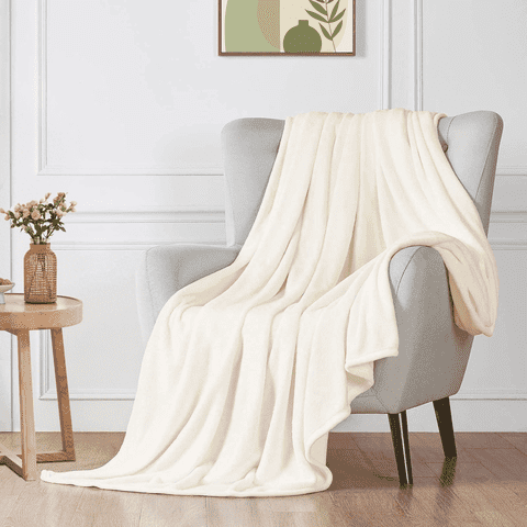 Throw Size Blanket for Bed, 50x60inch Super Cozy Soft Bed Blanket for Sleep Snap, Lightweight Reversible Blankets and Cozy Throws for Bedroom Office Travel Camping, Beige