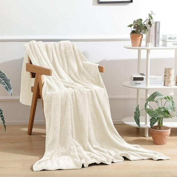 Throw Blanket for Couch, Ultra Soft Cream White Throws for Travel Camping Sofa Bed, Lightweight Cozy Bed Blanket for All Seasons, Decor & Giftable Blanket for Women Men, 50x60 inch