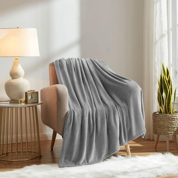 Throw Blanket, 50x60 inch Soft & Warm Blanket for Sleep Snap, Lightweight Reversible Bed Blankets and Cozy Throws for Bedroom Office Travel Camping & Home Decor, Gray