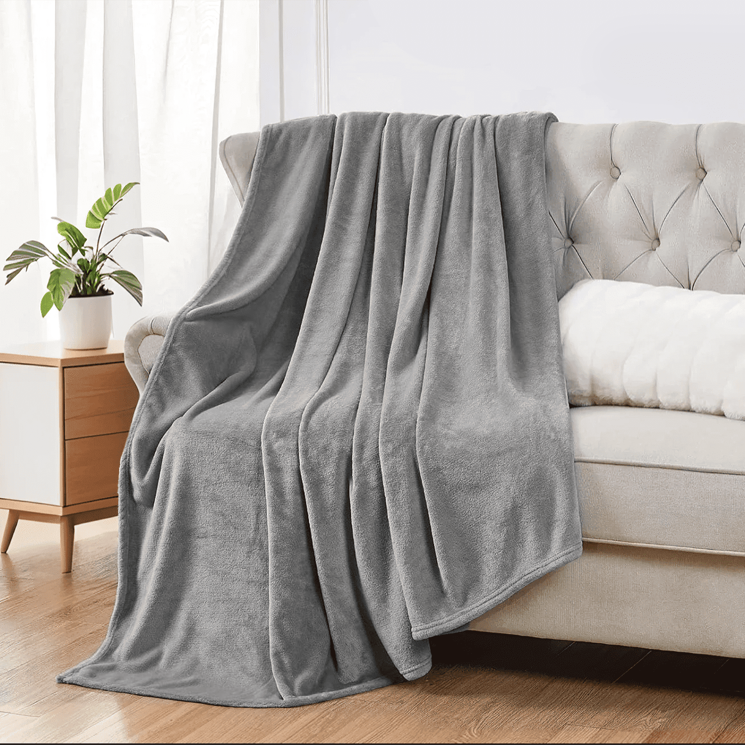 Throw Size Blanket, Luxury Plush Cozy Fuzzy Fleece Blanket, Super Soft Warm Big Lightweight Throw Blanket All Seasons Suitable, Versatile Throws for Office Bedroom Travel, 50x60" Gray