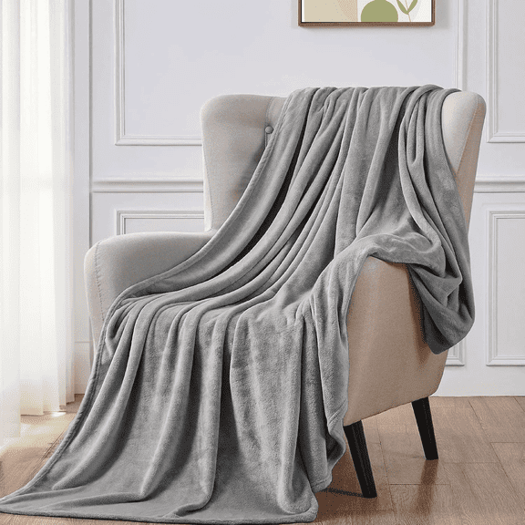Throw Size Blanket for Bed, 50x60inch Super Cozy Soft Bed Blanket for Sleep Snap, Lightweight Reversible Blankets and Cozy Throws for Bedroom Office Travel Camping, Gray